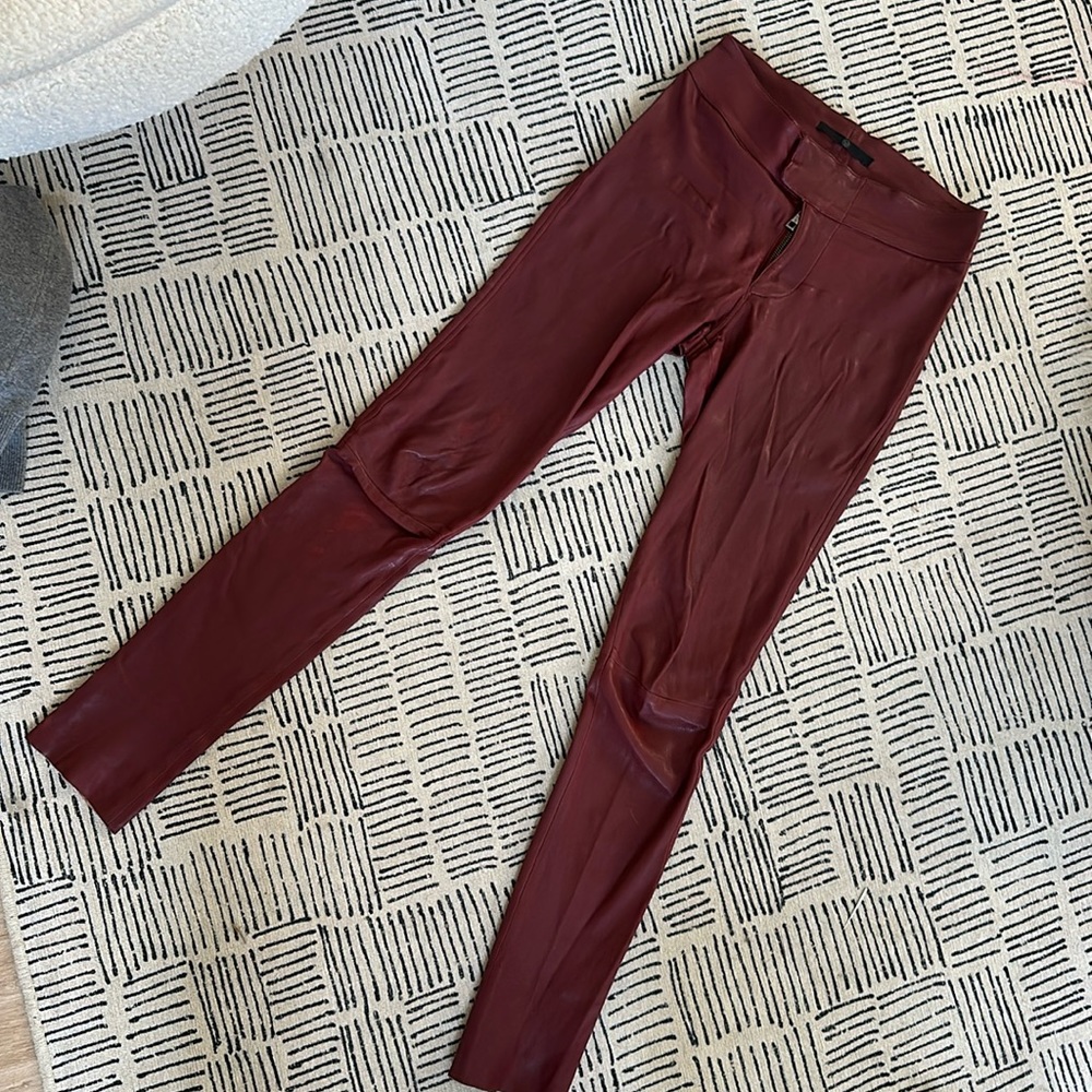 Genuine leather pants in burgundy by European label SLY.